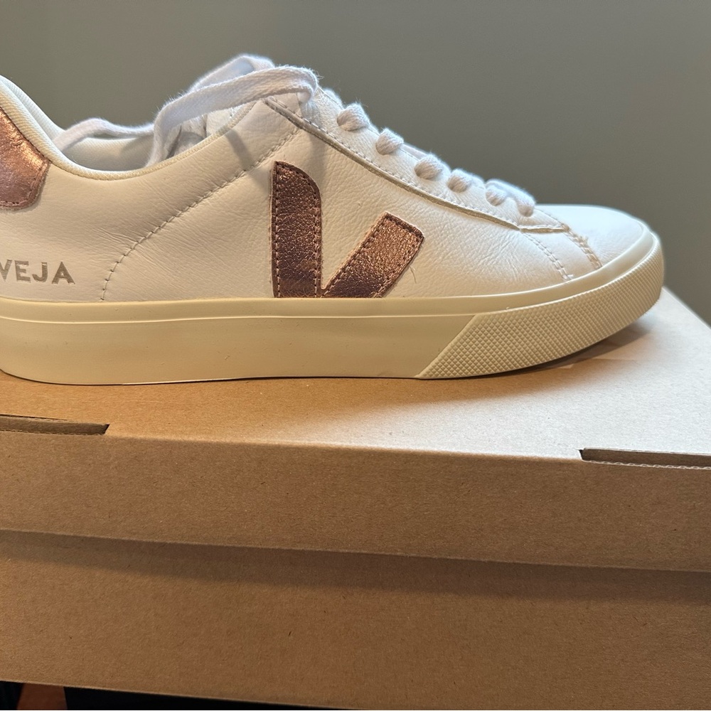 Veja Women's White and Rose Gold Sneakers NEW!